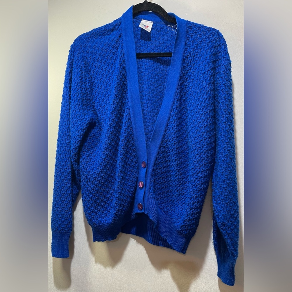 Sweater Bazaar Women's Royal Blue Sweater Size Large Vintage Button Front U.S.A.